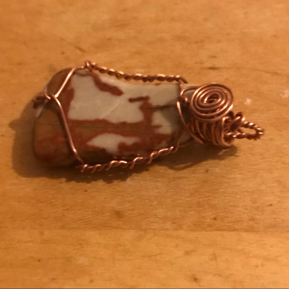 Handmade Picture Jasper Copper Wrapped Bohemian Artisan Pendant - Picture 7 of 10
